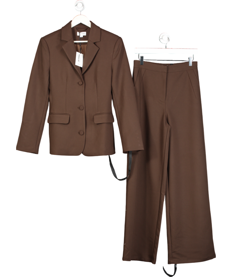 Six Stories Brown Cinched Waist Blazer And Tailored Trousers In Chocolate UK 8