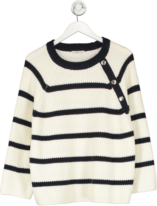 TU Cream Nautical Stripe Button Cotton Jumper UK 14