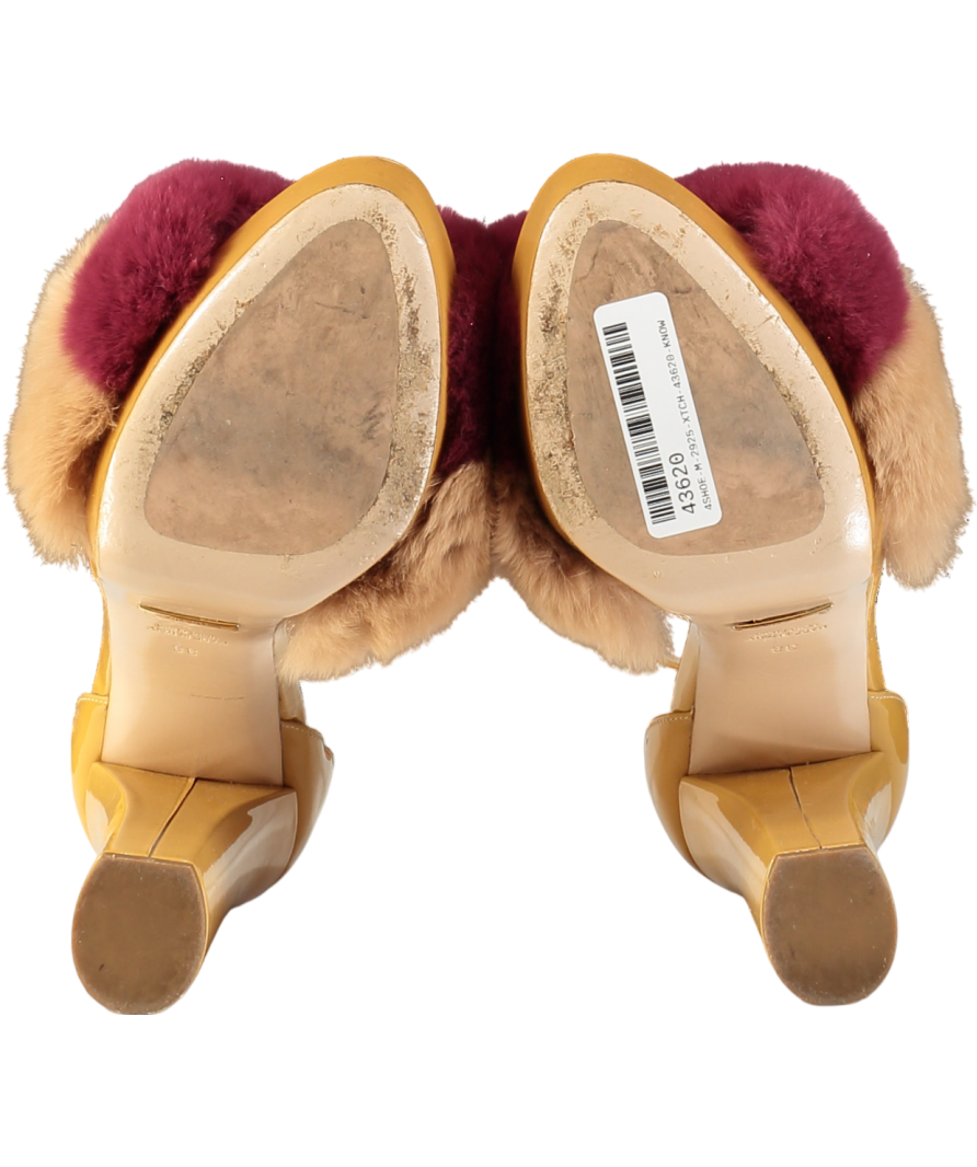 Sebastian Nude Patent Fur Trimmed Platform Heeled Sandals UK 5 EU 38 👠