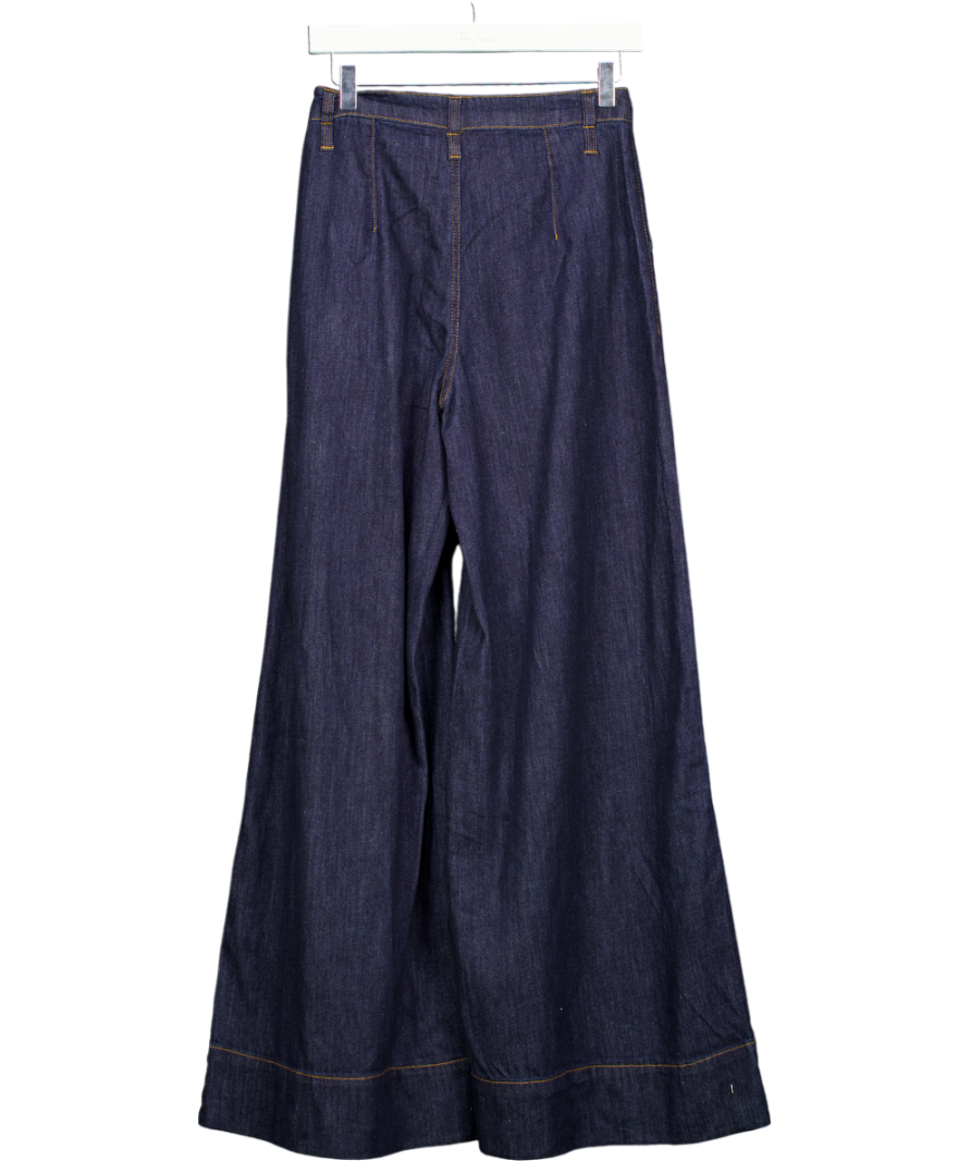 V by Very Dark Blue Pleat Front Wide Leg Jeans UK 8