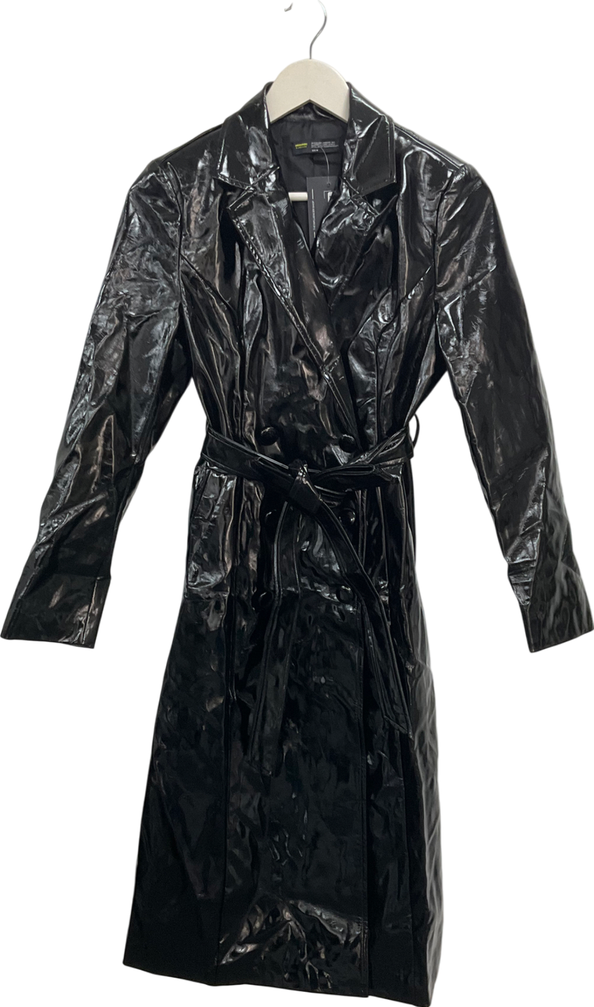 Finesse Black Patent Look Trench Coat UK M