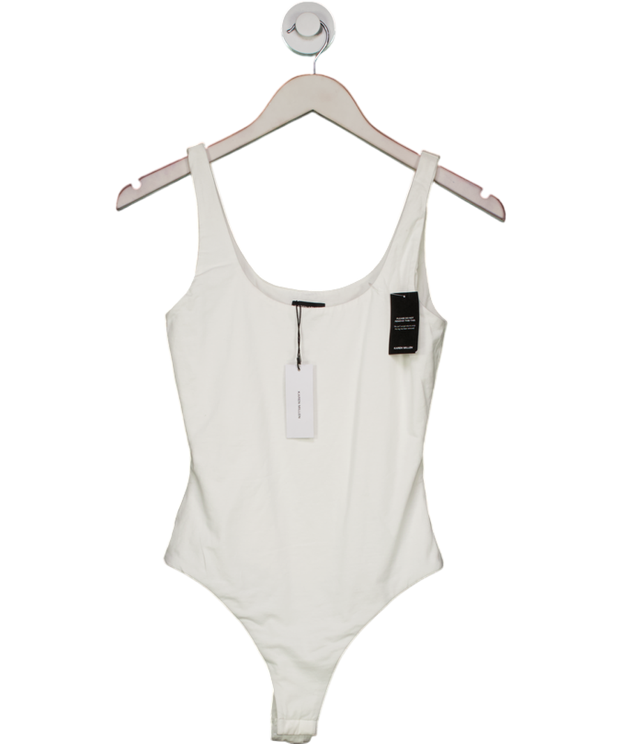 Karen Millen White Stretch Cotton Sleeveless Scoop Neck Jersey Bodysuit UK XS