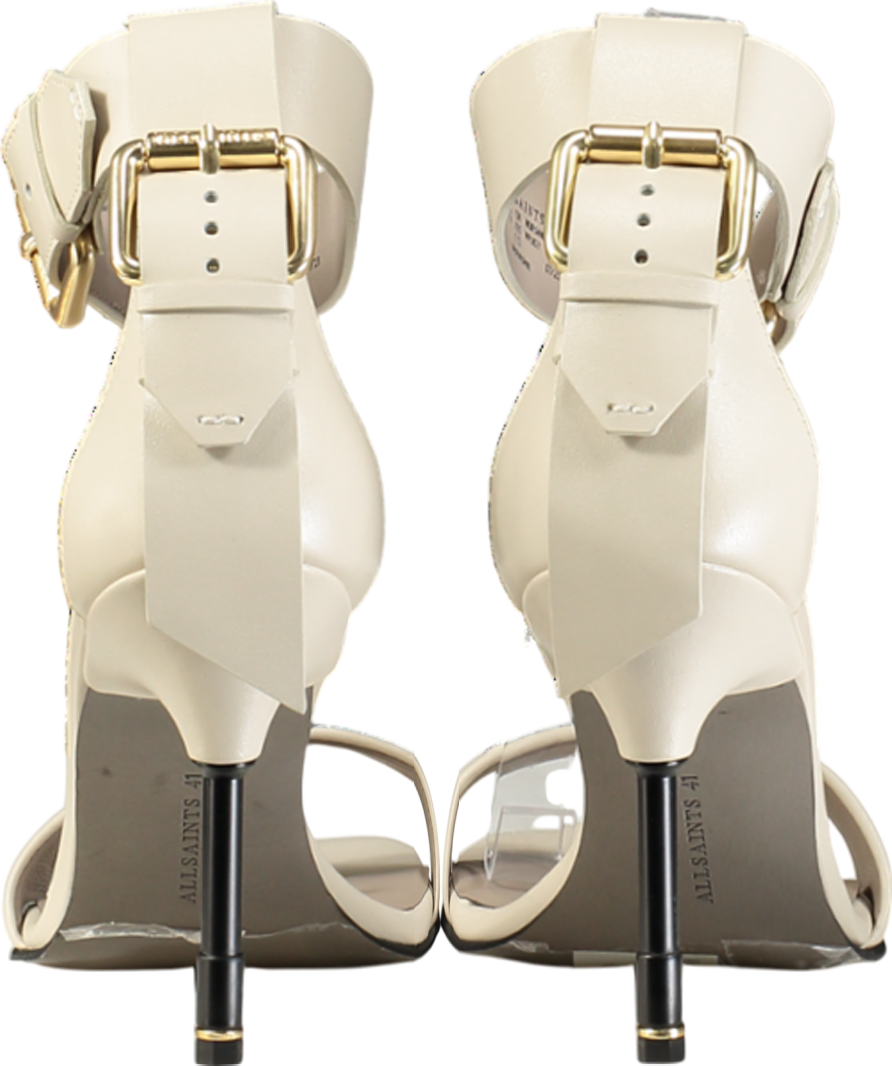 All Saints White Noir Leather High Metal Heel Sandals UK 8 EU 41 👠