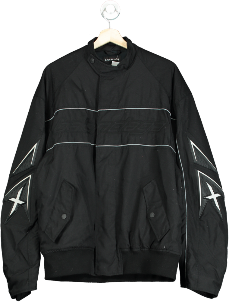 Balenciaga Black Embroidered Bomber Jacket UK XXL