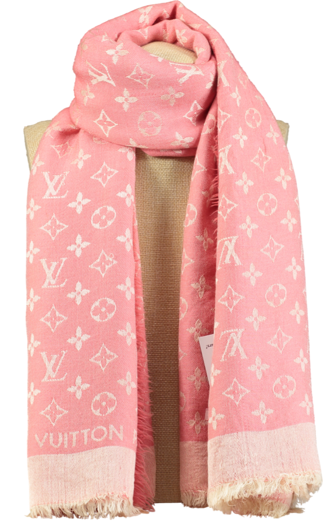 Louis Vuitton Coral Pink Iconic LV Monogram Silk/wool Blend Scarf