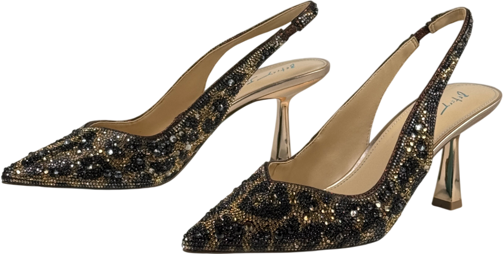 BETSEY JOHNSON Crystal Embellished Sling Back Clark Shoes Nude Leopard Us8.5 UK 6 EU 39 👠