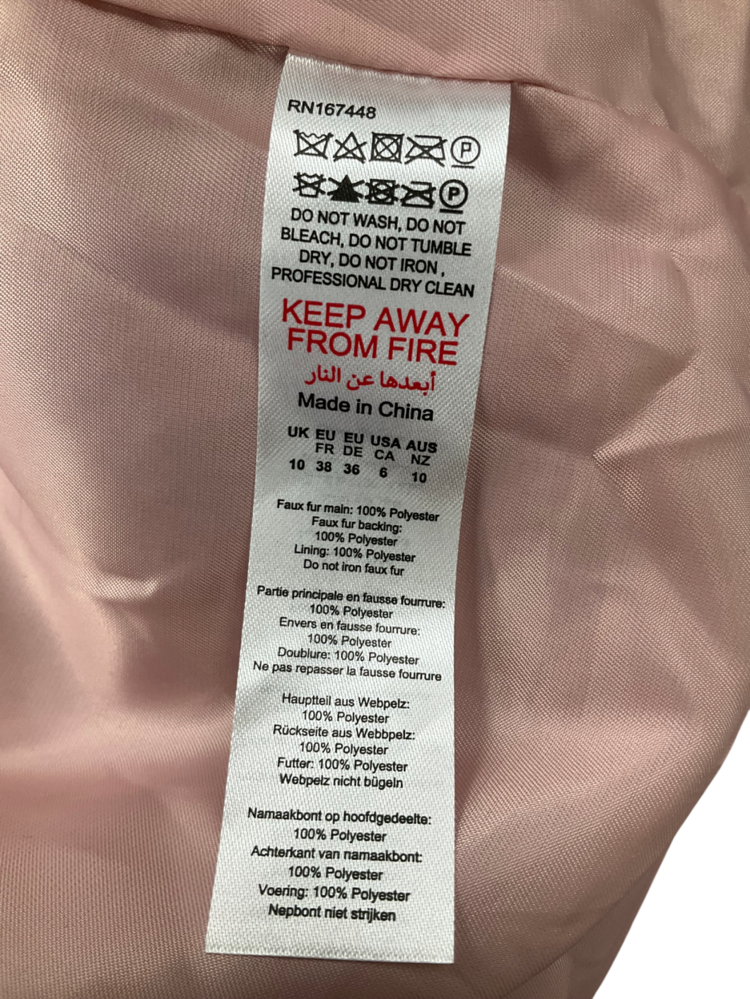 boohoo Pink Premium Faux Fur Short Coat UK 10