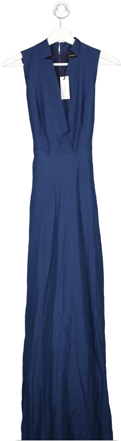 Karen Millen Blue Linen Wrap Tie Waisted Maxi Dress UK 4