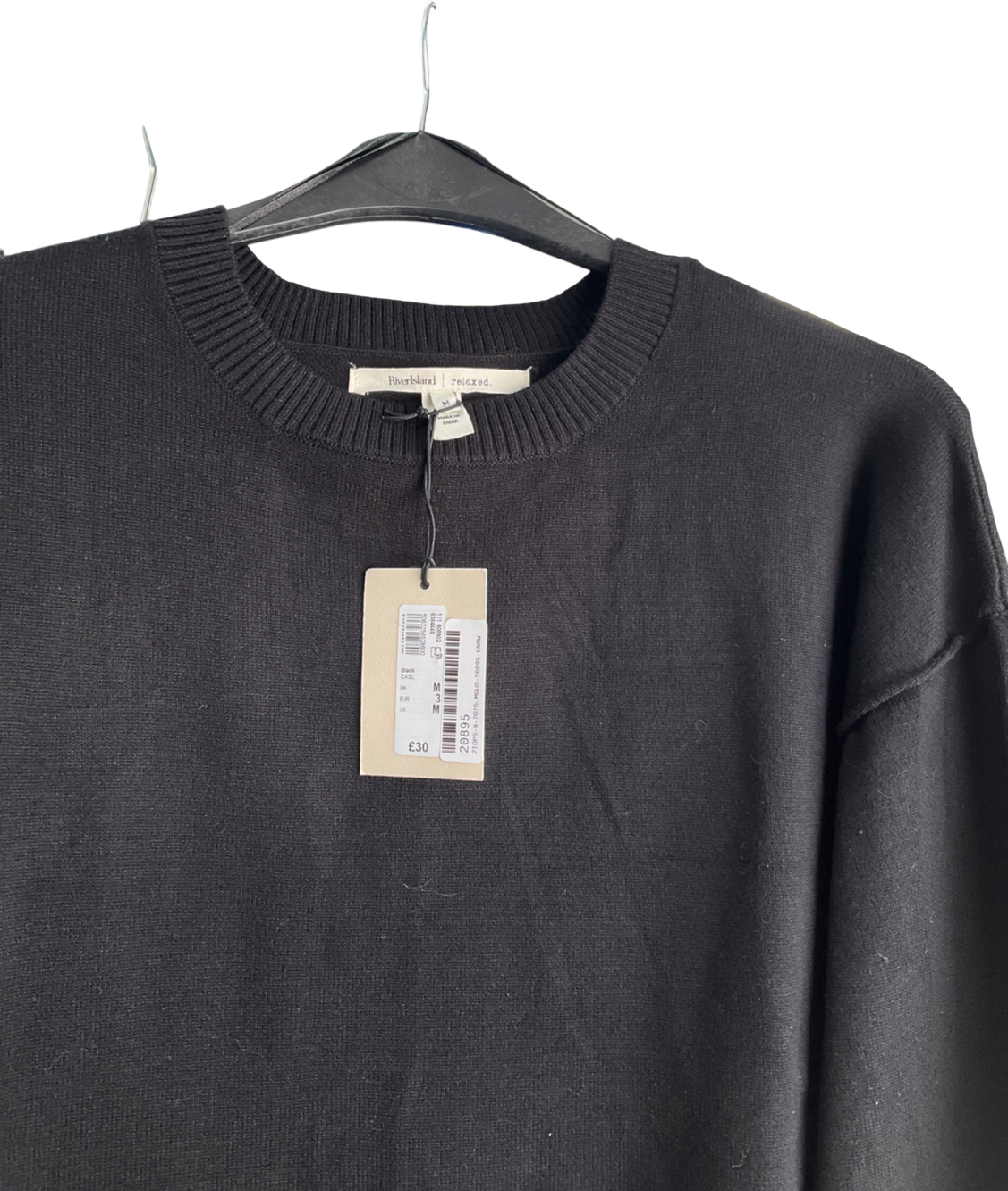 River Island Chunky Crop Jumper In Black UK M