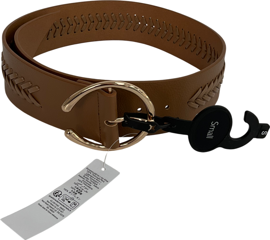 Next Tan Brown Plait Detail Wide Belt UK S