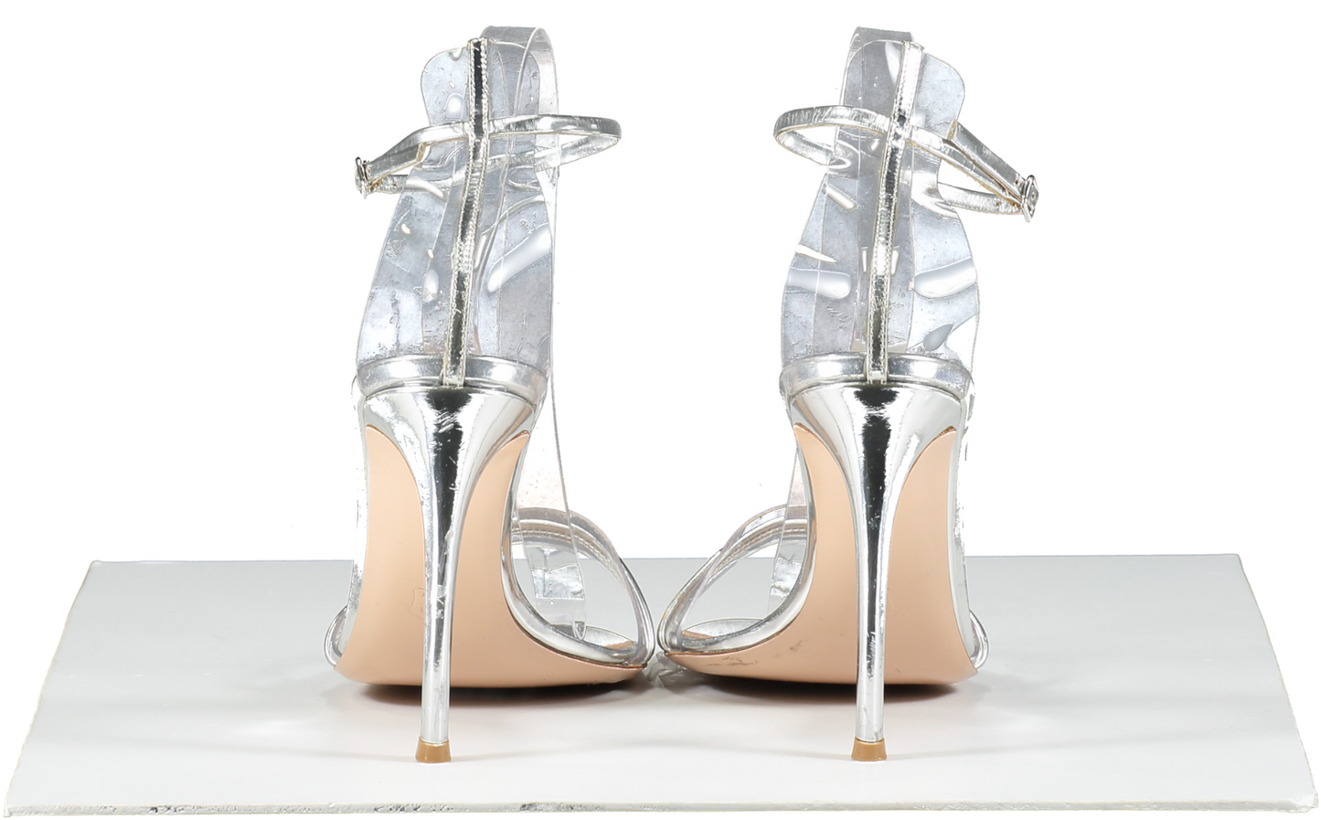 Gianvito Rossi Metallic Silver Leather And Pvc Heeled Sandals UK 6 EU 39 👠