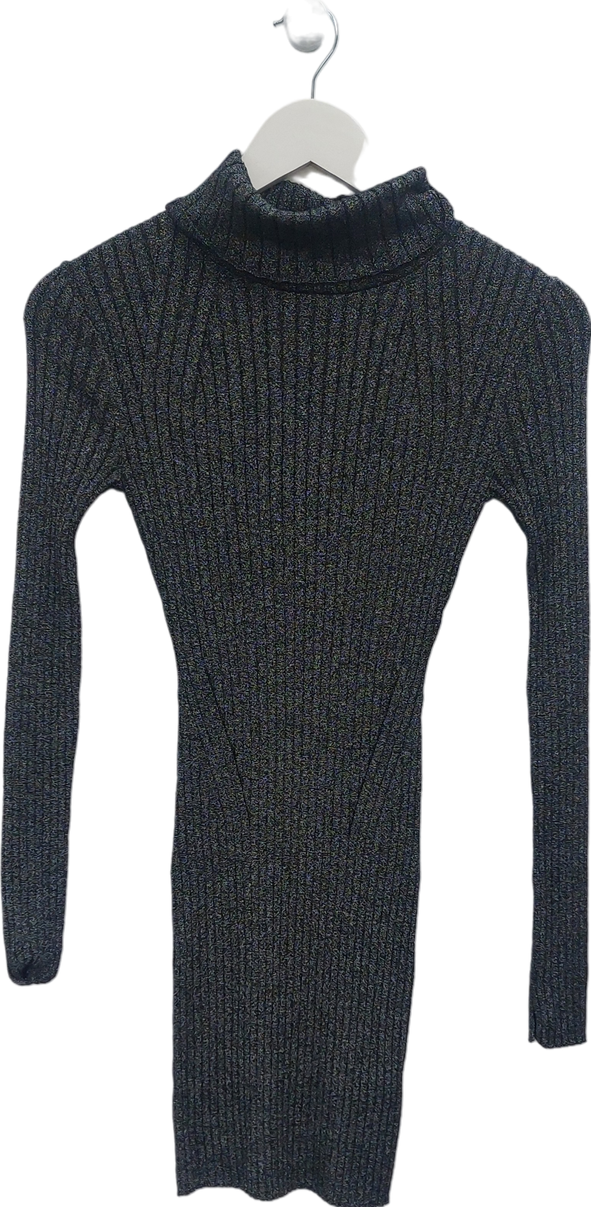 AllSaints Black Long Sleeve Metallic Thread Mini Dress UK S