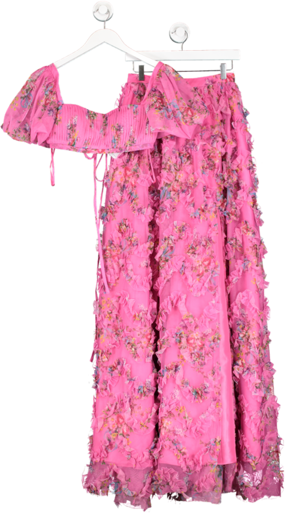 VIP Girl Pink Floral Print Corset Top And Maxi Skirt Set UK S