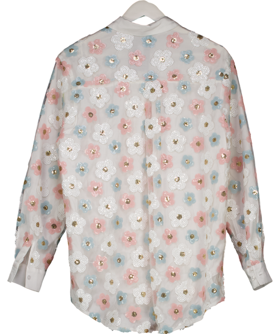 Sister Jane White Floral Embellished Sequin Shirt One Size