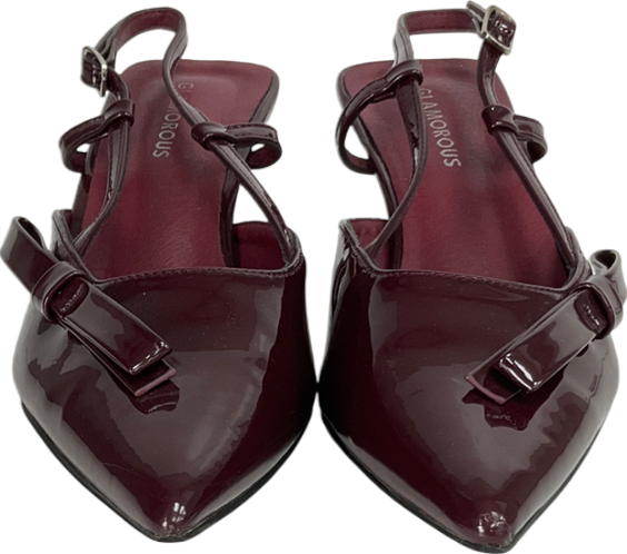 Glamorous Purple Slingback Kitten Heeled Shoes With Bow In Burgundy UK 6 EU 39 👠