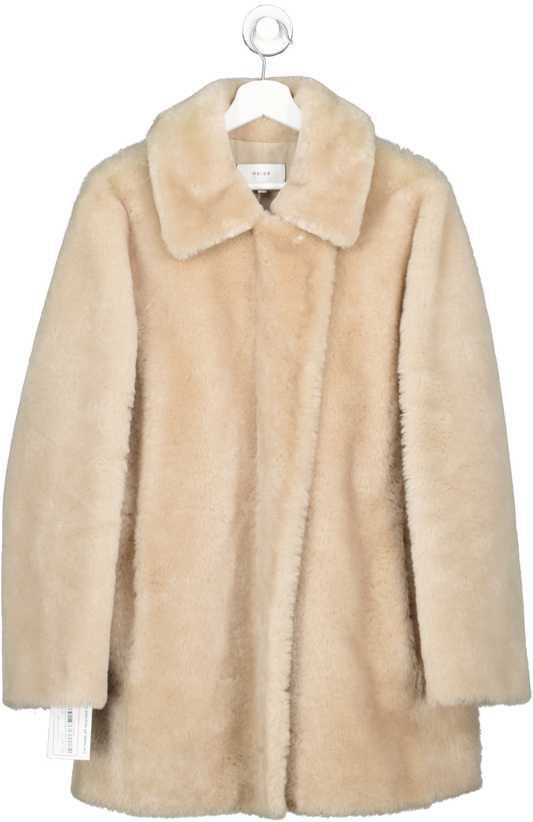 REISS Beige Izzie shearling mid length coat UK L