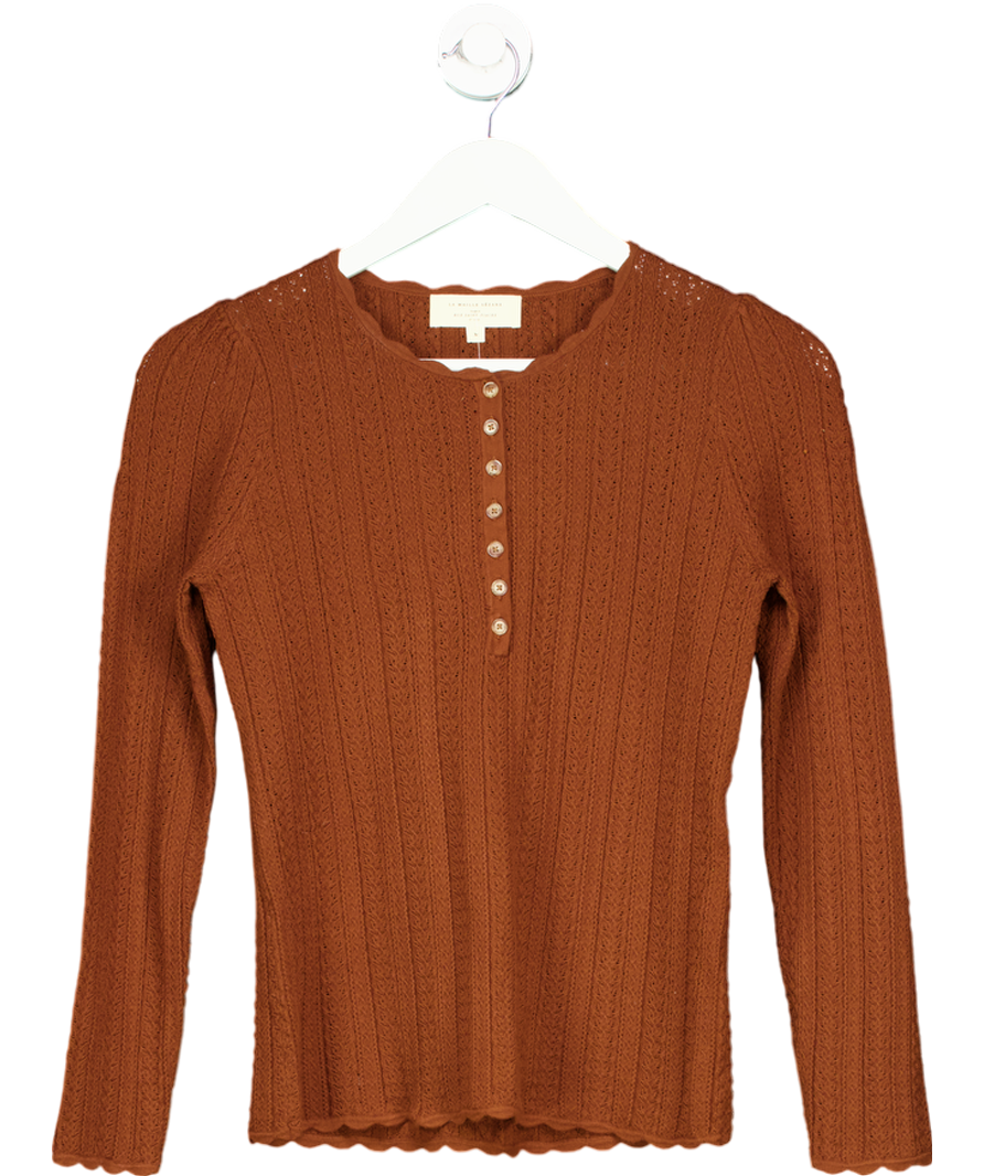 Sezane Brown Button Down Textured Top UK M