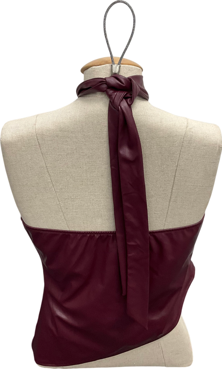 PrettyLittleThing Red Asymmetric Faux Leather Halter Top UK 14