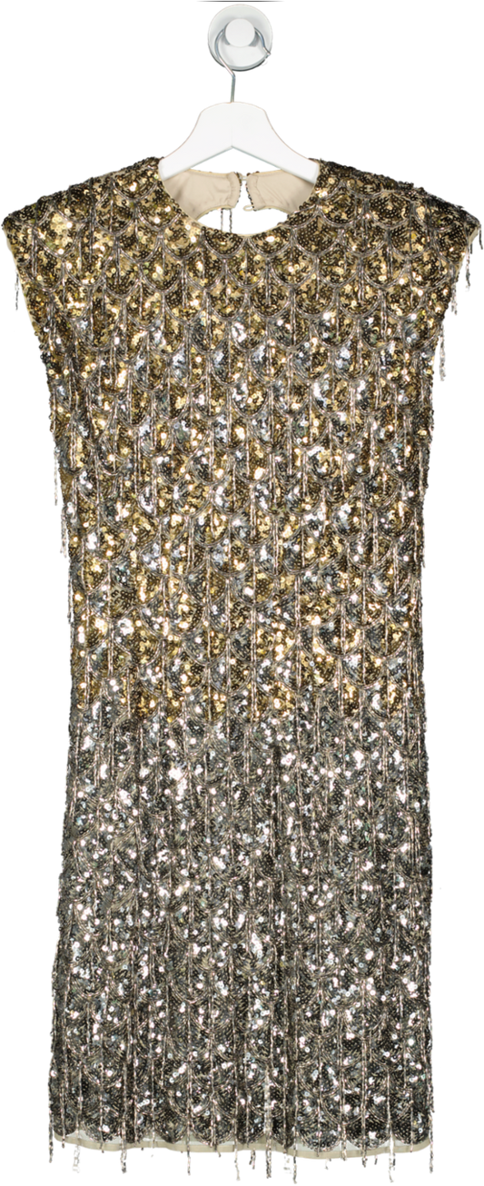 Karen Millen Metallic Scallop Beaded And Embellished Open Back Woven Mini Dress Bnwt UK 10