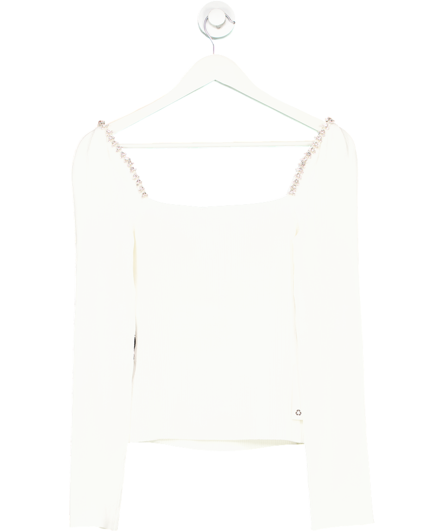Self-Portrait White Sweetheart neck  Diamante embellished Top UK L