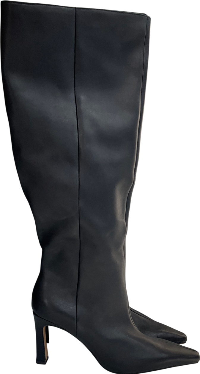 NA-KD Black Slim Toe Leather Knee High Boots UK 7 EU 40 👠