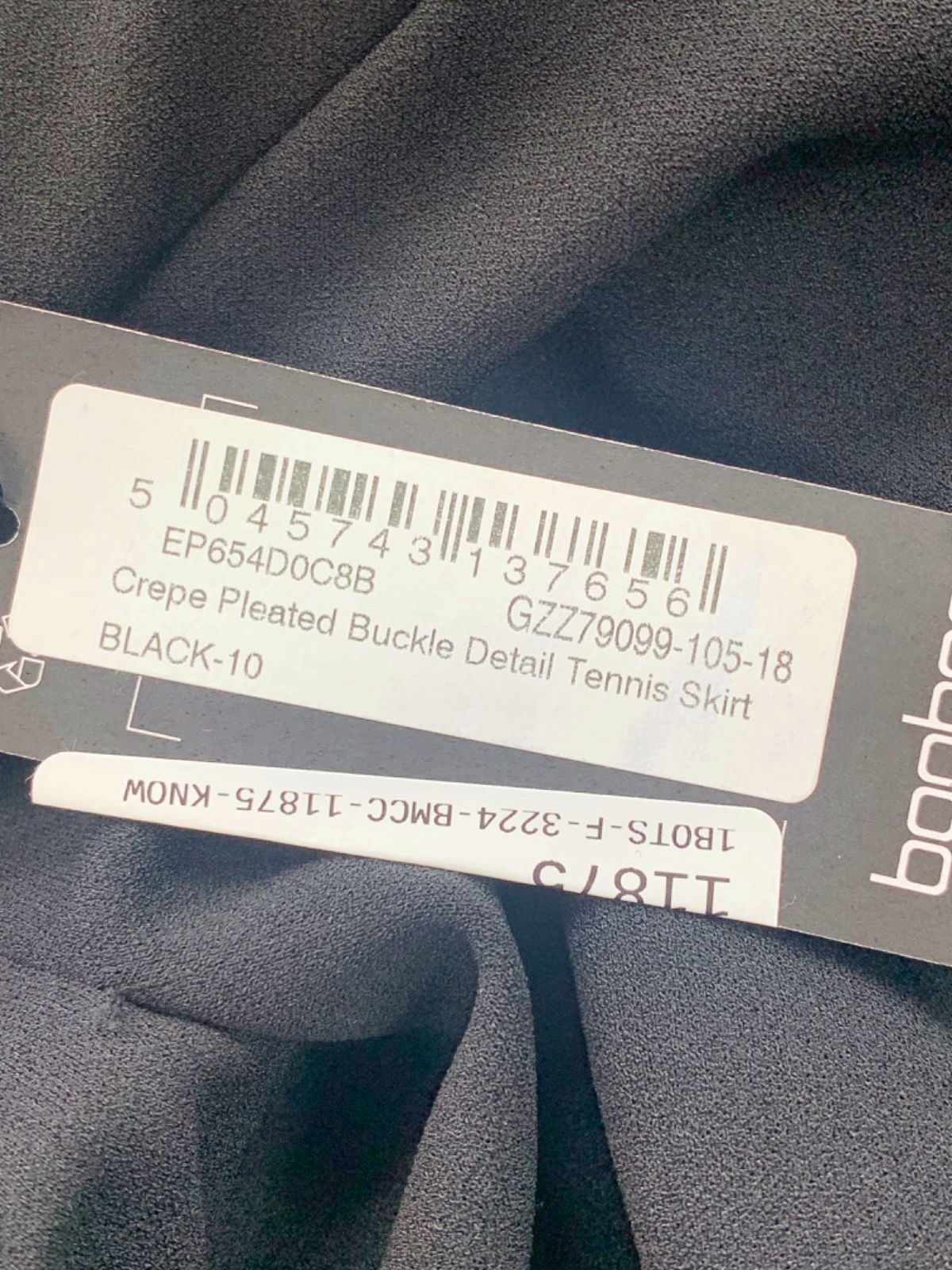 Boohoo Black Crepe Pleated Buckle Detail Tennis Skirt UK 10