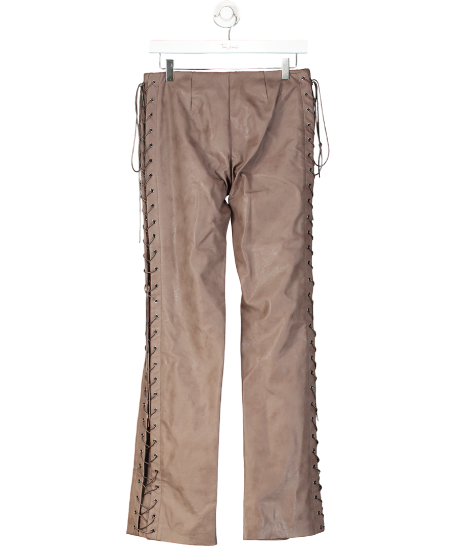 House of CB Drew Mocha Vegan Leather Lace Up Trousers UK S