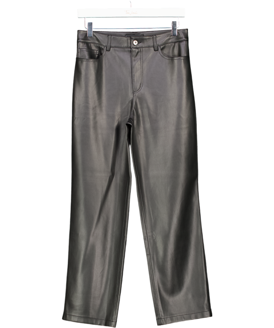 MANGO Black Leather-effect Straight Trousers UK 8