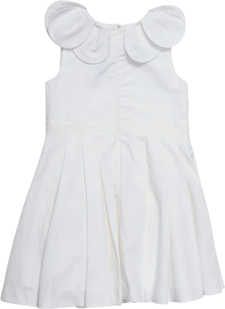 JACADI PARIS Cotton / Linen Blend White Sleevless Petal Collar Dress 4 Years