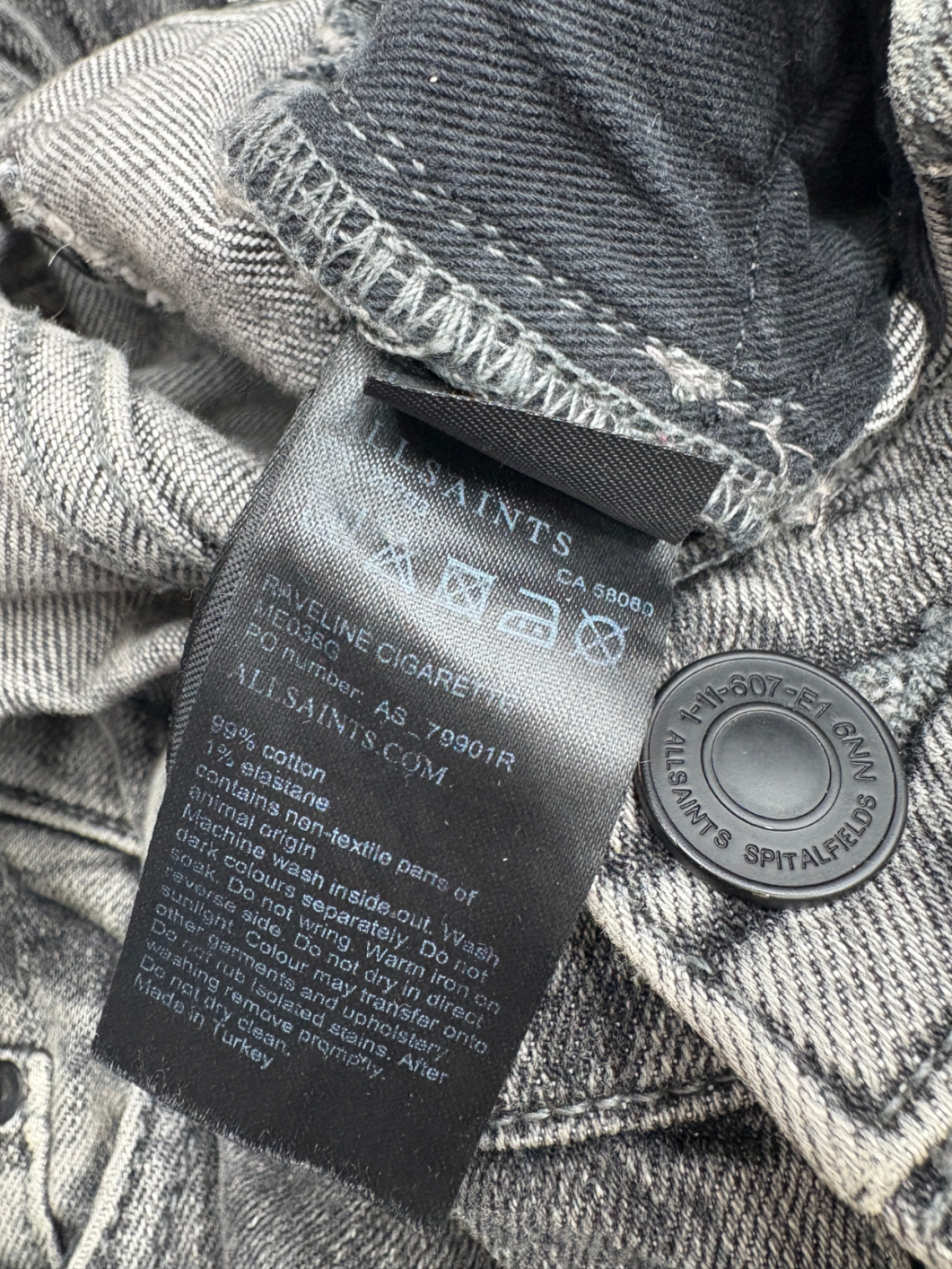 AllSaints Grey Raveline Cigarette Slim Fit Jeans W33