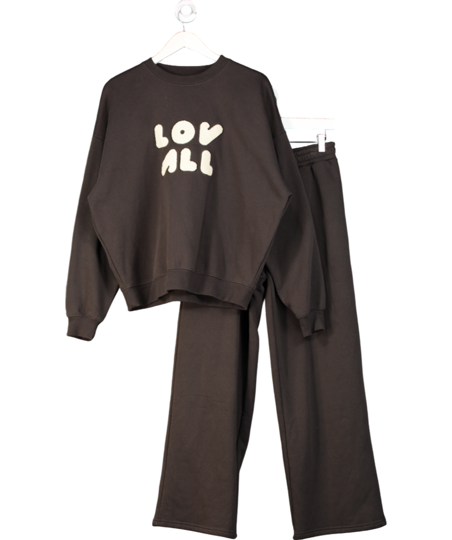 Lovall Brown All Szn Organic Oversized Sweatshirt & Jogger Tracksuit Set UK M