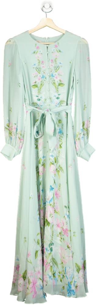 Hobbs Green Floral Long-Sleeve Maxi Dress UK 6