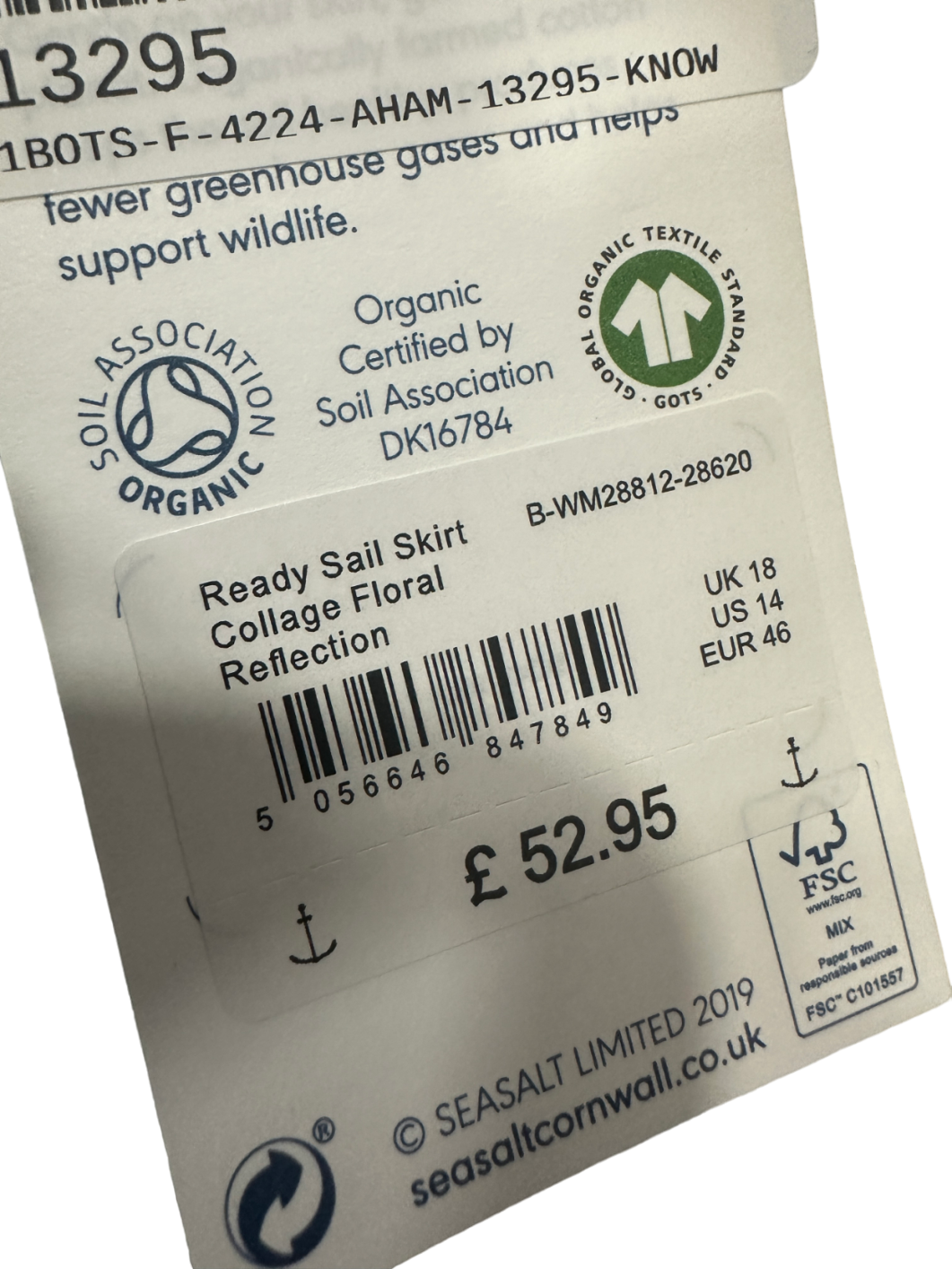 Seasalt Green Collage Floral Reflection Ready Sail Skirt UK 18