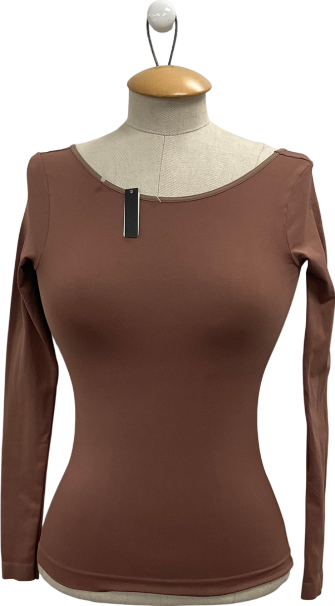 Free People Brown Low Back Seamless Long Sleeve Top UK S