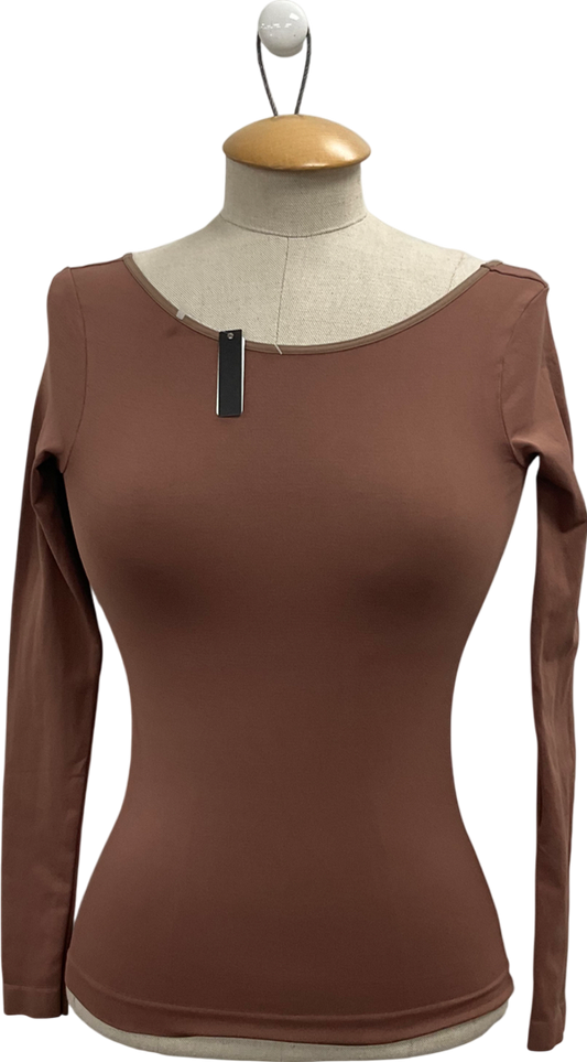 Free People Brown Low Back Seamless Long Sleeve Top UK S