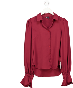 ASOS Red Burgundy Chiffon Puff Sleeve Blouse With Shirred Cuffs UK 6