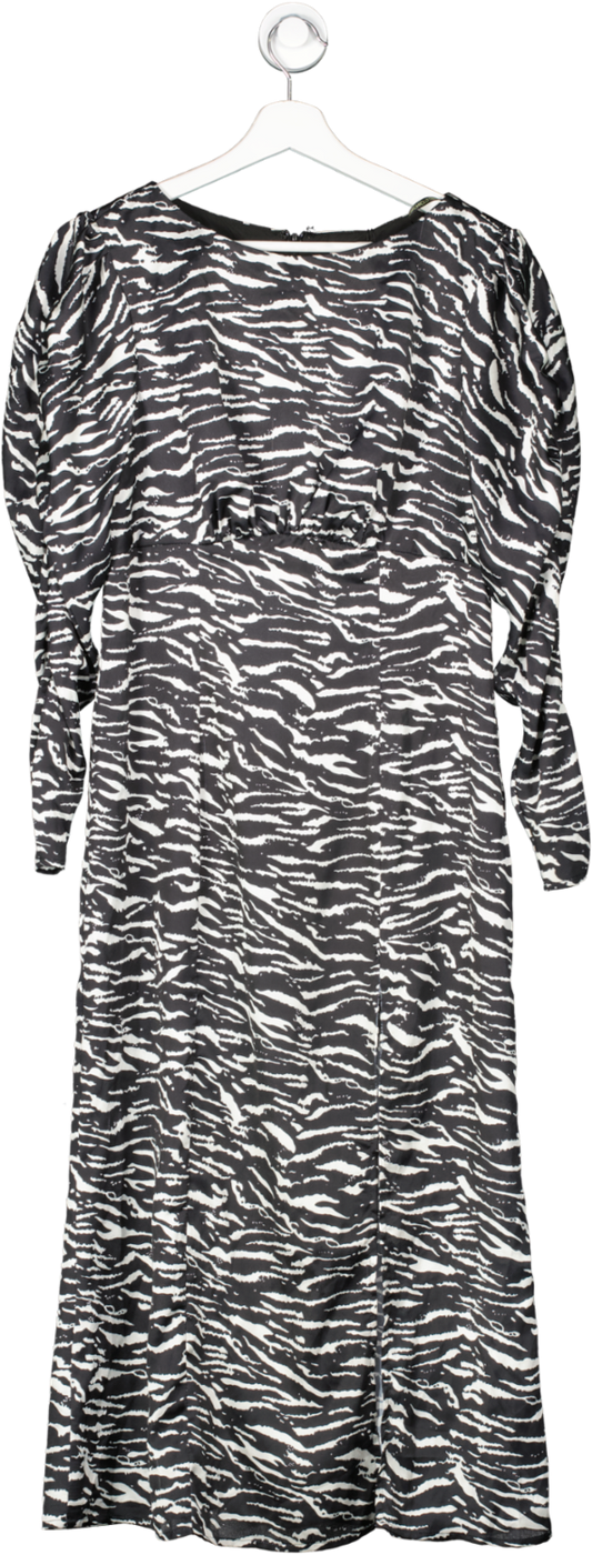 Chi Chi London Black Zebra Print Long Sleeved Slip Dress In Monochrome UK 12