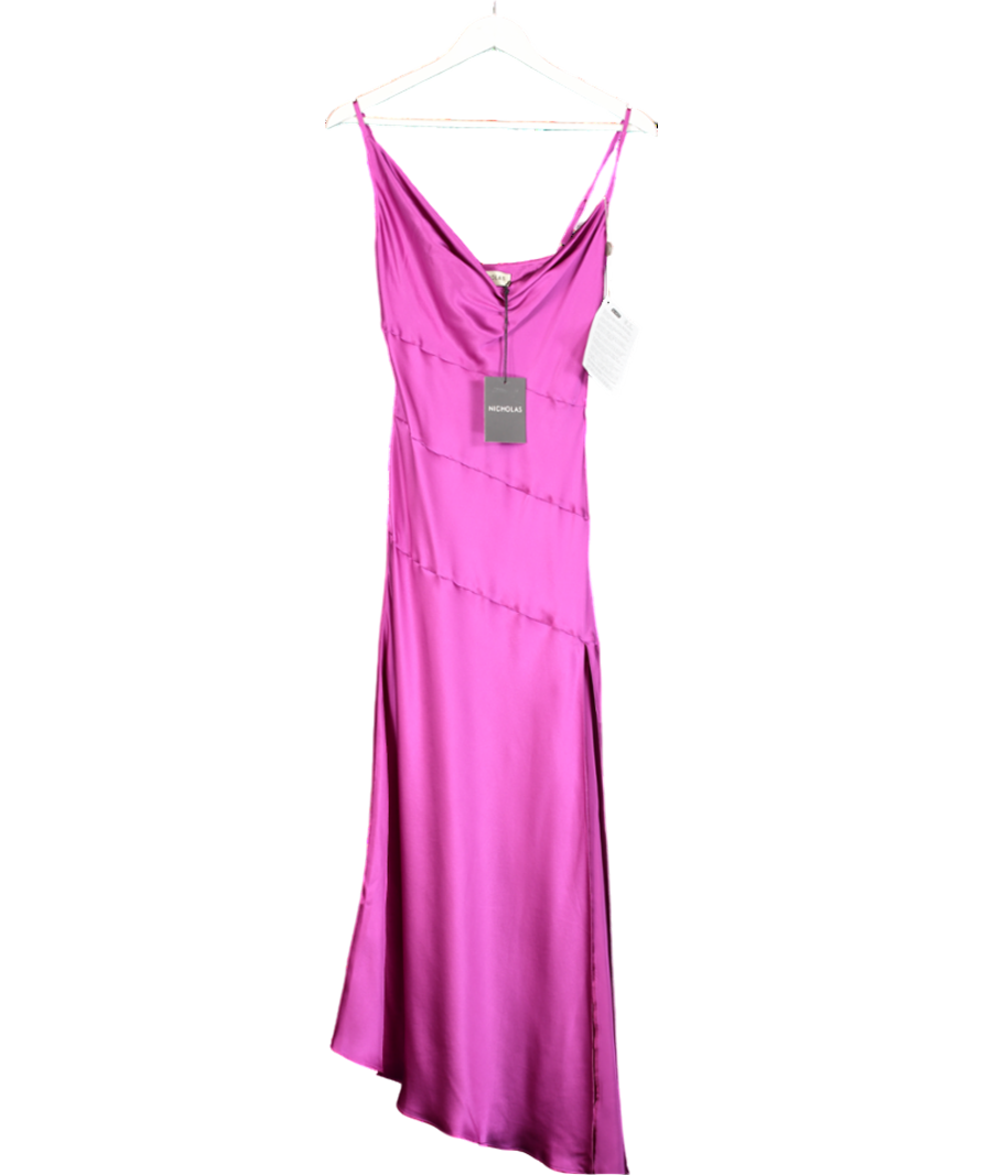 Nicholas Purple Lark Asymmetic Cowl Neck Midi Dress UK 4