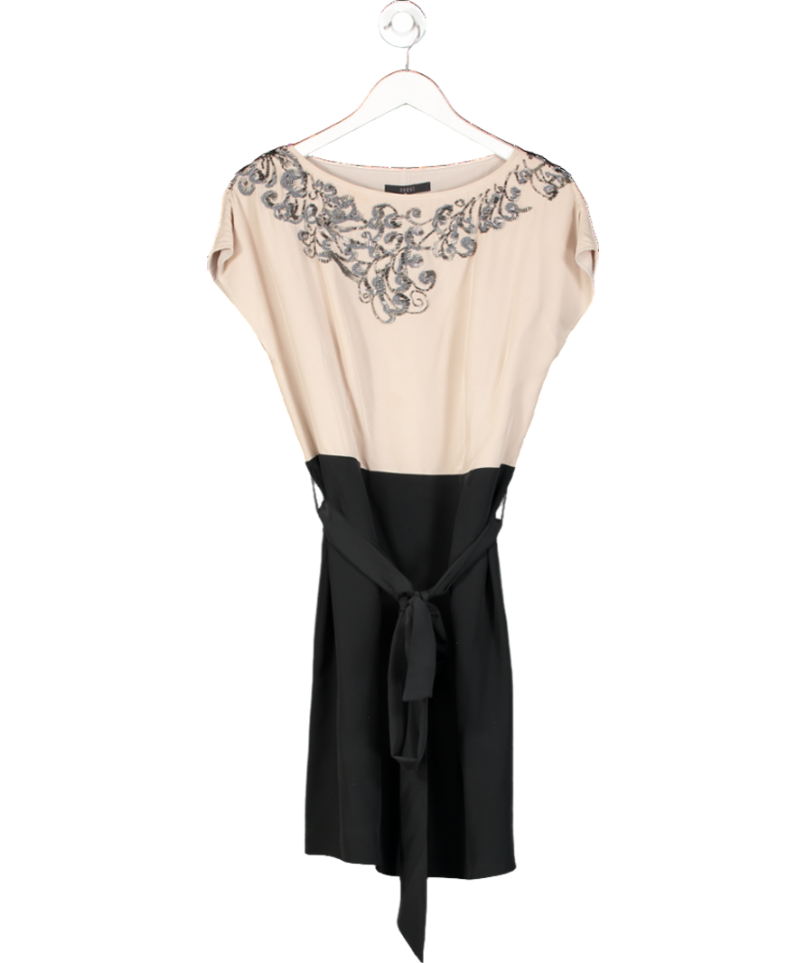 Coast Grey /black 100% Silk Beaded Colour Block Shift Dress UK 12