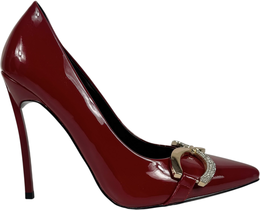 Rag & Co Red Buckle Embellished Stiletto Pump Shoes In Burgundy UK 5 EU 38 👠