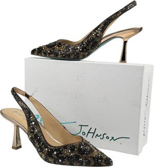BETSEY JOHNSON Crystal Embellished Sling Back Clark Shoes Nude Leopard Us8.5 UK 6 EU 39