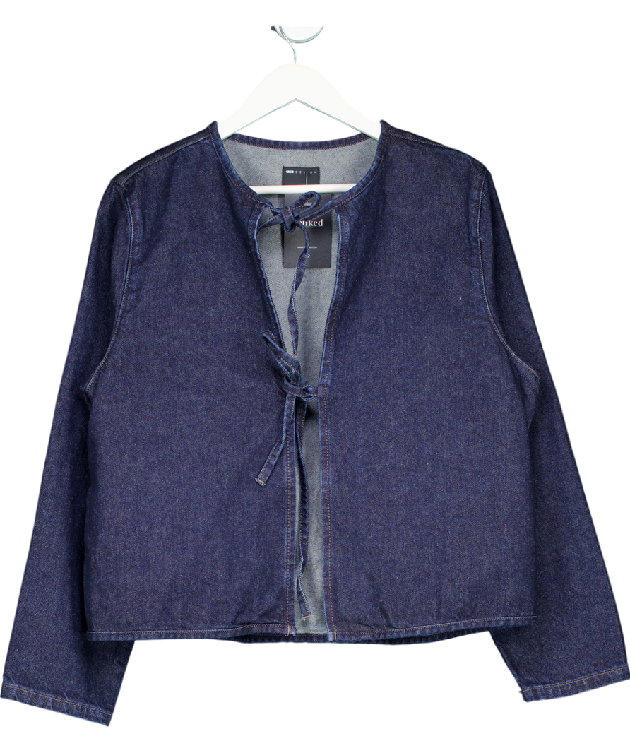 ASOS Blue Denim Long Sleeve Tie Front Top With Contrast Stitching UK S