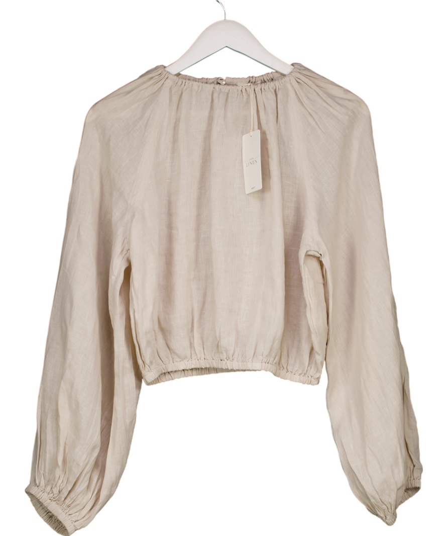 Next Ecru Cream 100% Linen Long Sleeve Boho Top UK 8