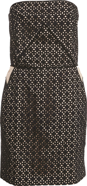 Maje Black Broderie Anglaise Cotton Strapless Mini Dress Fr36 UK 8