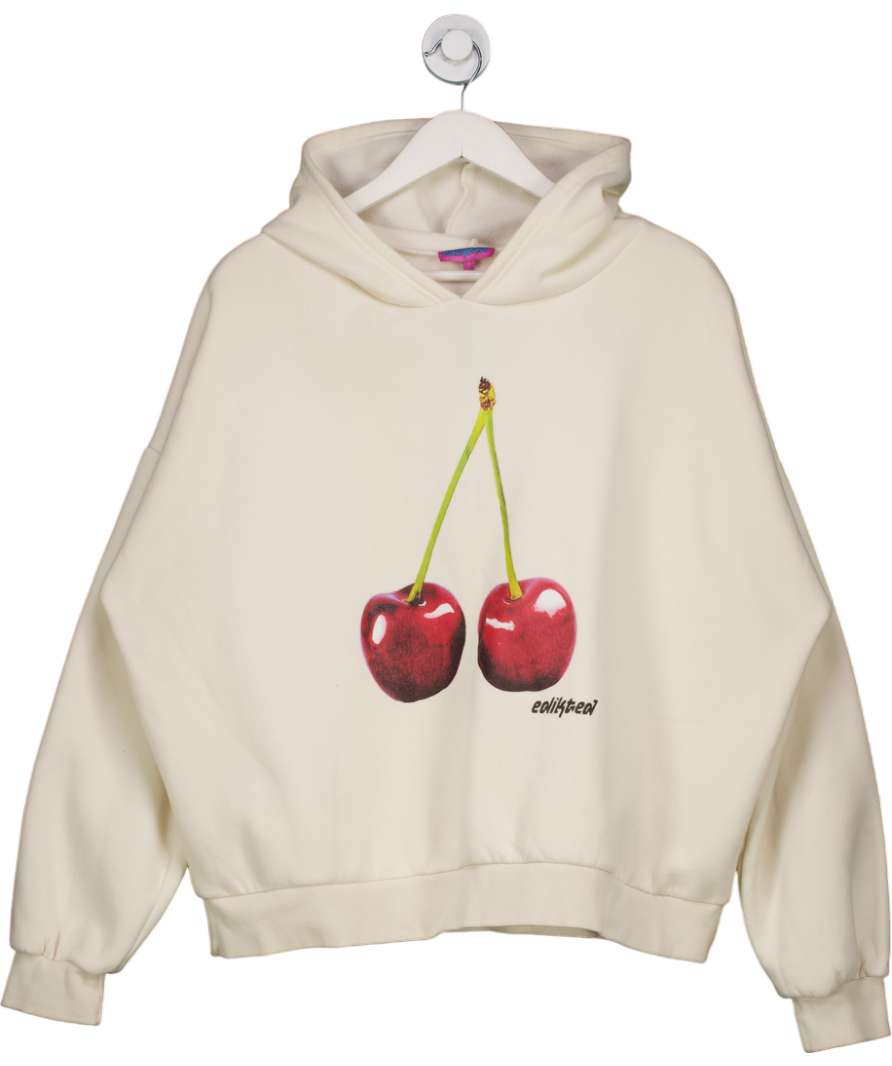 Edikted Cream Cherry Print Oversized Hoodie UK L