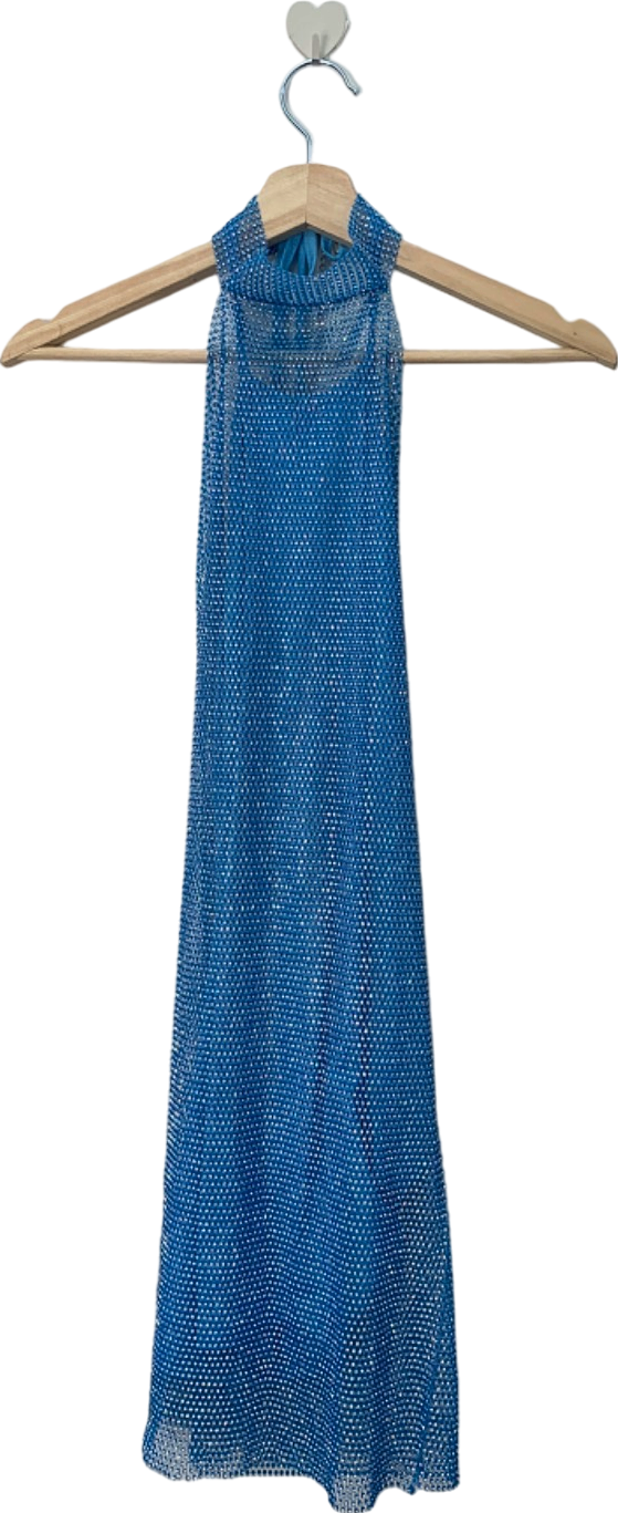 Fashion Nova Blue Rhinestone Halter Dress S