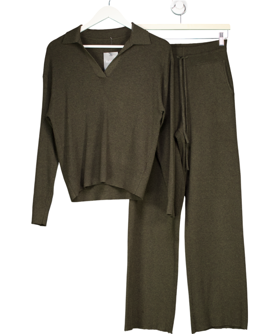 Uniqlo Green Knitted Ribbed Polo Jumper And Trousers UK M