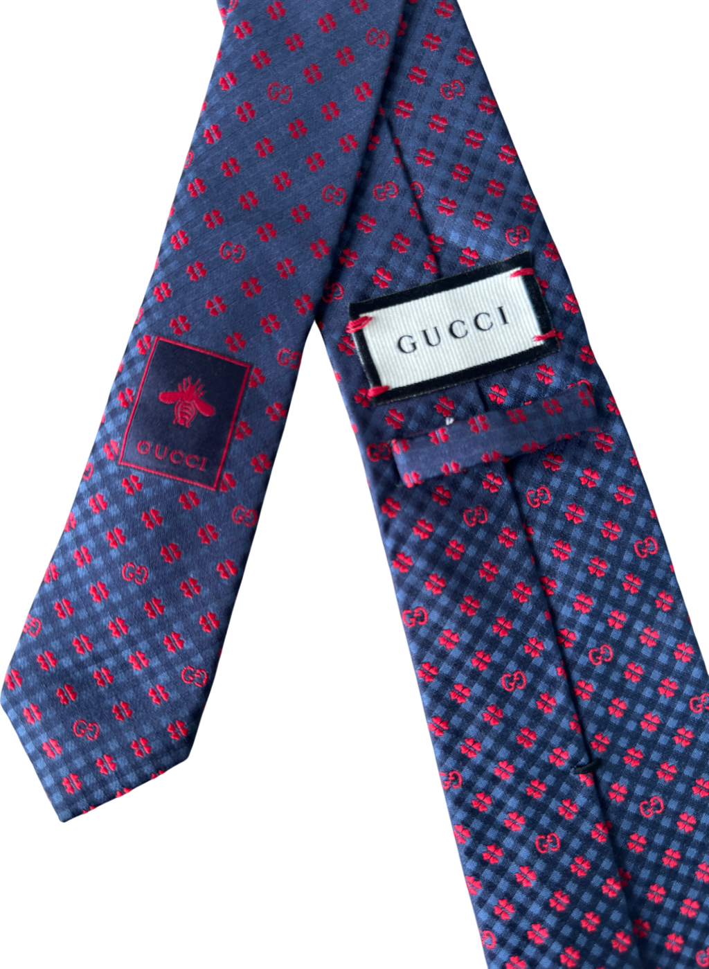 GUCCI Blue Navy / Red GG 100% Silk Jacquard Tie