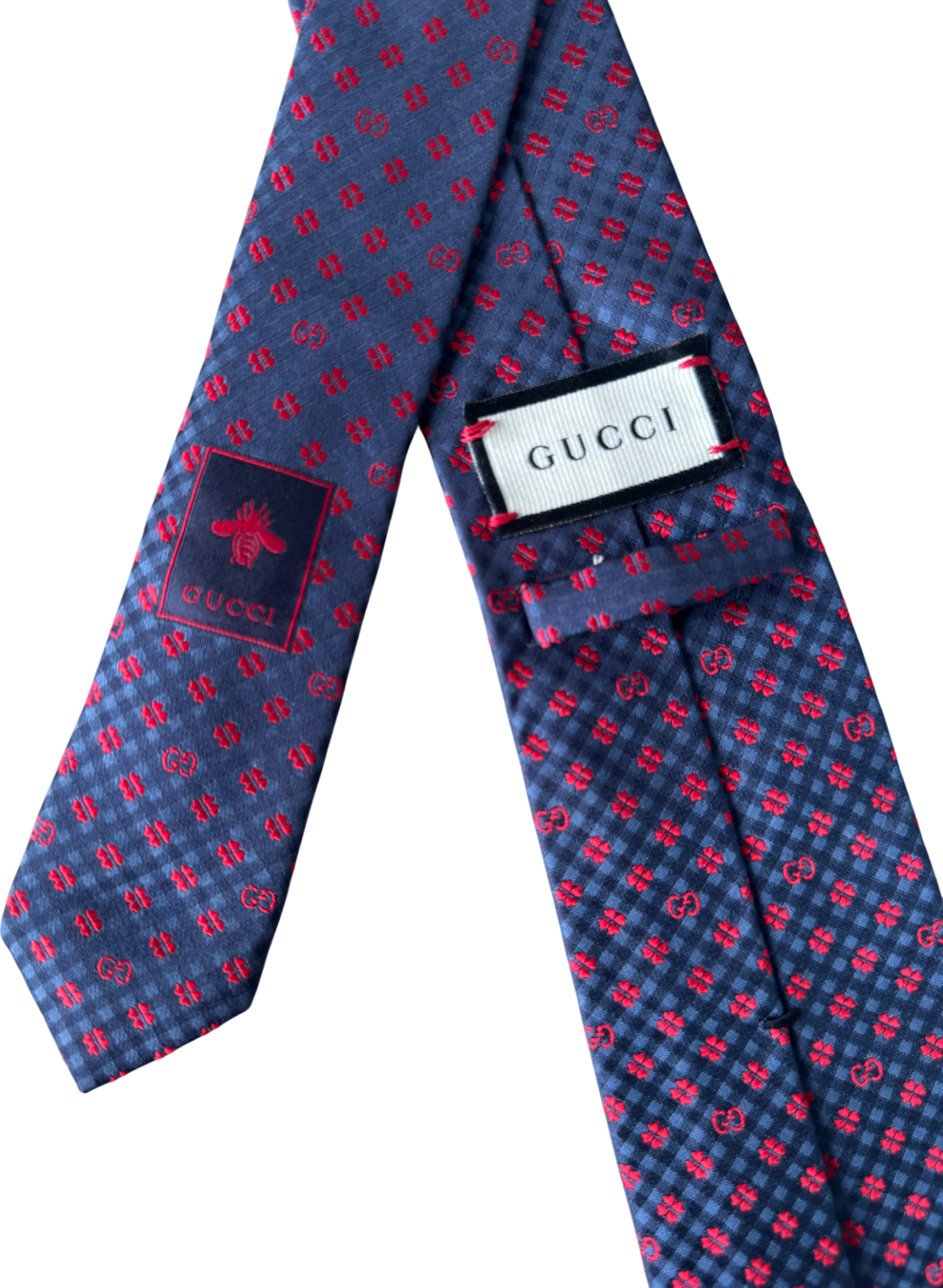GUCCI Blue Navy / Red GG 100% Silk Jacquard Tie