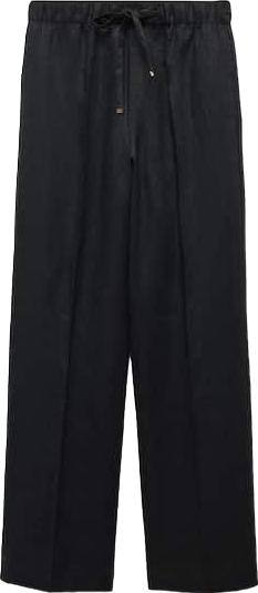 MANGO Black Linen Blend Elastic Waist Trousers BNWT UK M